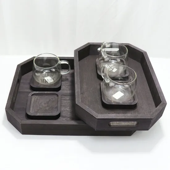 ハンドル付き無垢材食品サービングトレイフルーツステーキ